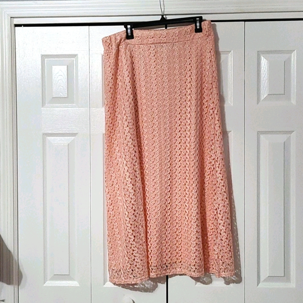 Peach Lace Maxi Skirt